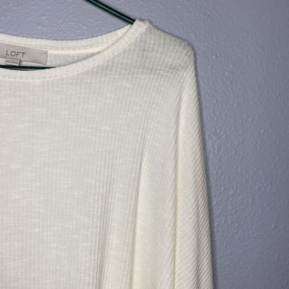 Loft Off White Cream Crew Neck Ribbed Oversized Tunic Top Size Small - Picture 3 of 8
